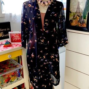 Sheer hummingbird print cover up/topper.